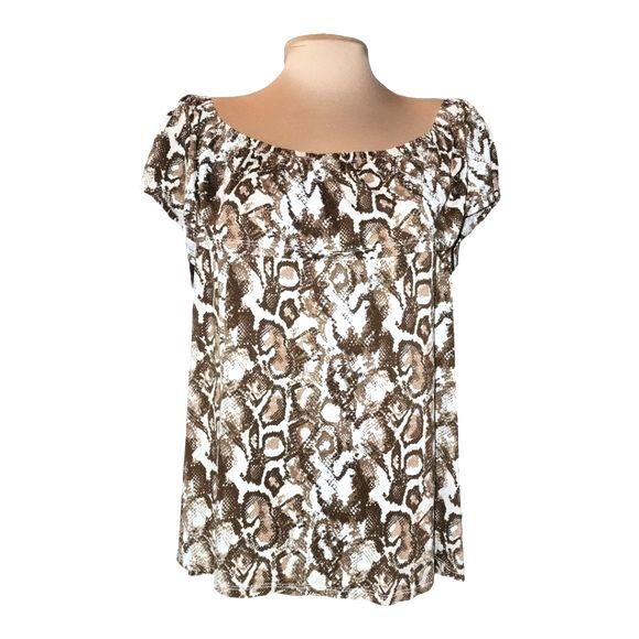 Panhandle NWT Brown & Cream Snakeskin Print On/Off Shoulder Blouse Plus Size XXL - Picture 3 of 10